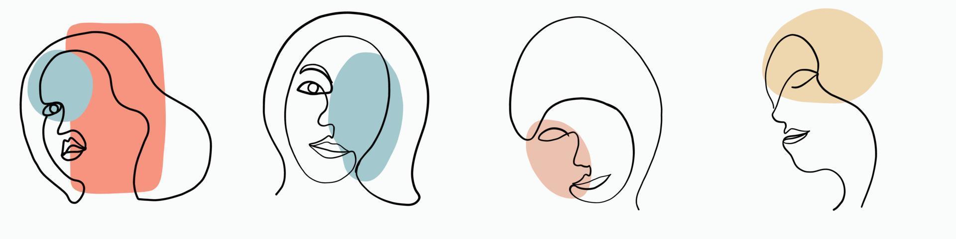 Abstract woman face continuous freehand drawing. vector