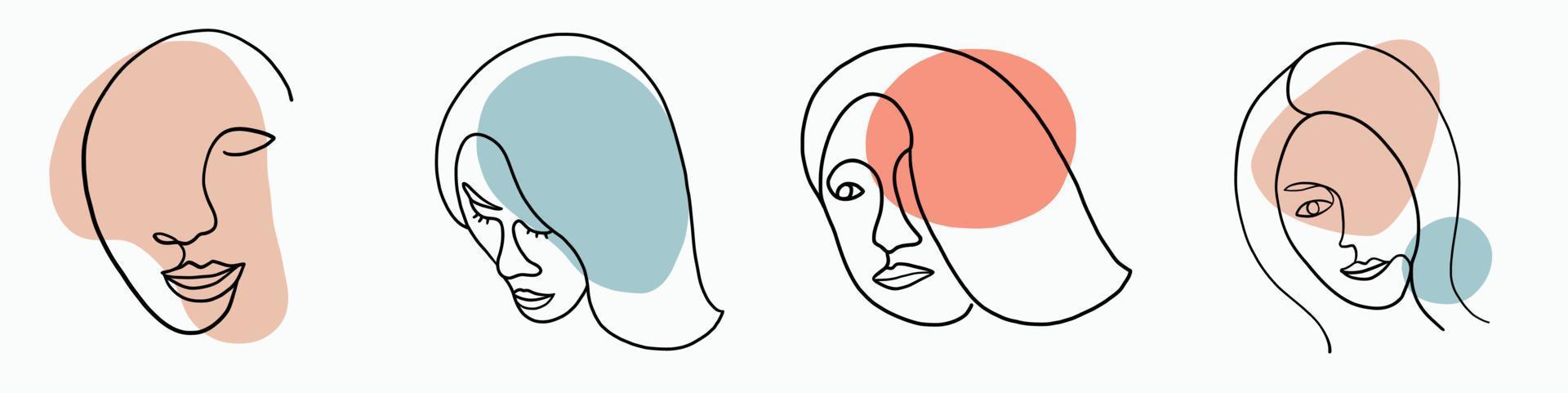 Abstract woman face continuous freehand drawing. vector