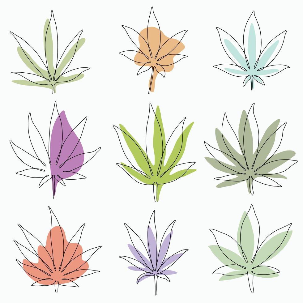 simplicidad hoja de cannabis diseño plano de dibujo continuo a mano alzada. vector