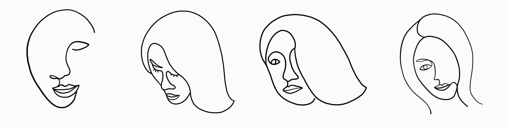 Abstract woman face continuous freehand drawing. vector