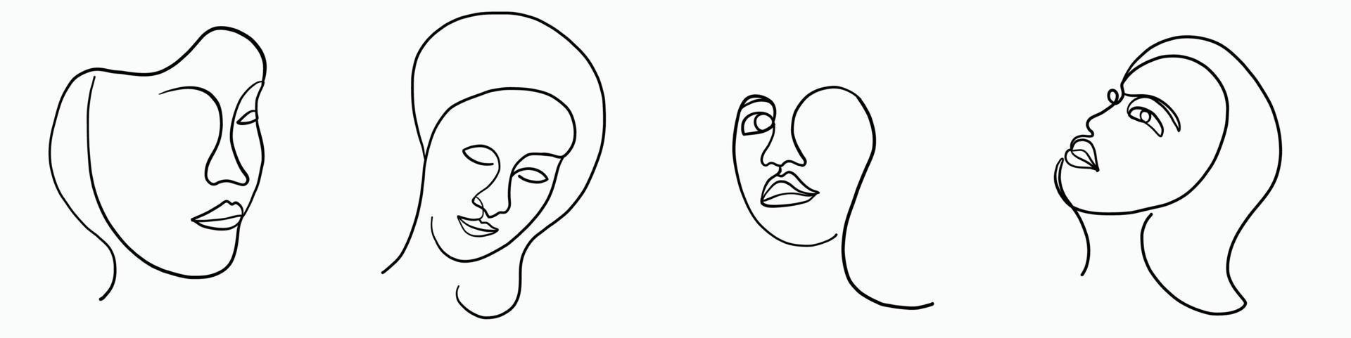 Abstract woman face continuous freehand drawing. vector