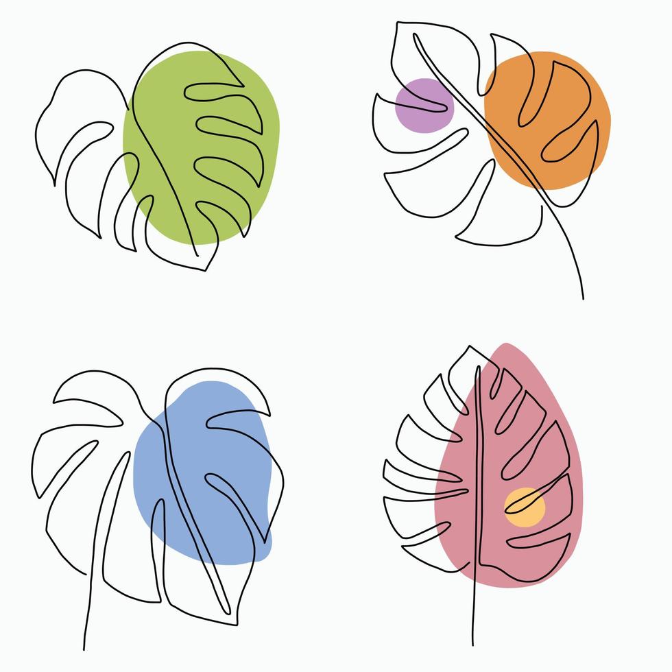 Simplicity monstera leaf freehand continuous line drawing flat design. vector