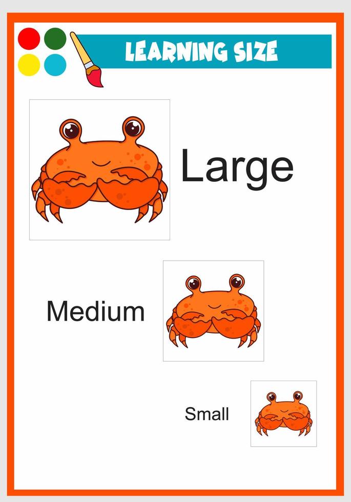 tamaño de aprendizaje para niños lindo cangrejo vector