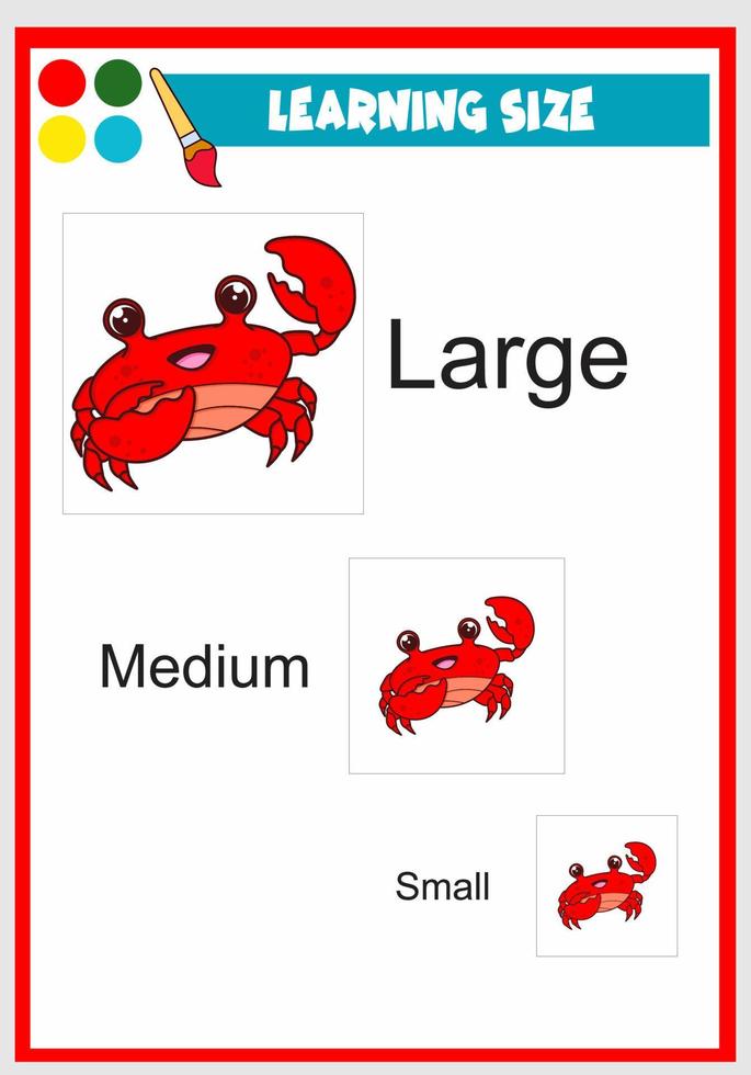 tamaño de aprendizaje para niños lindo cangrejo vector