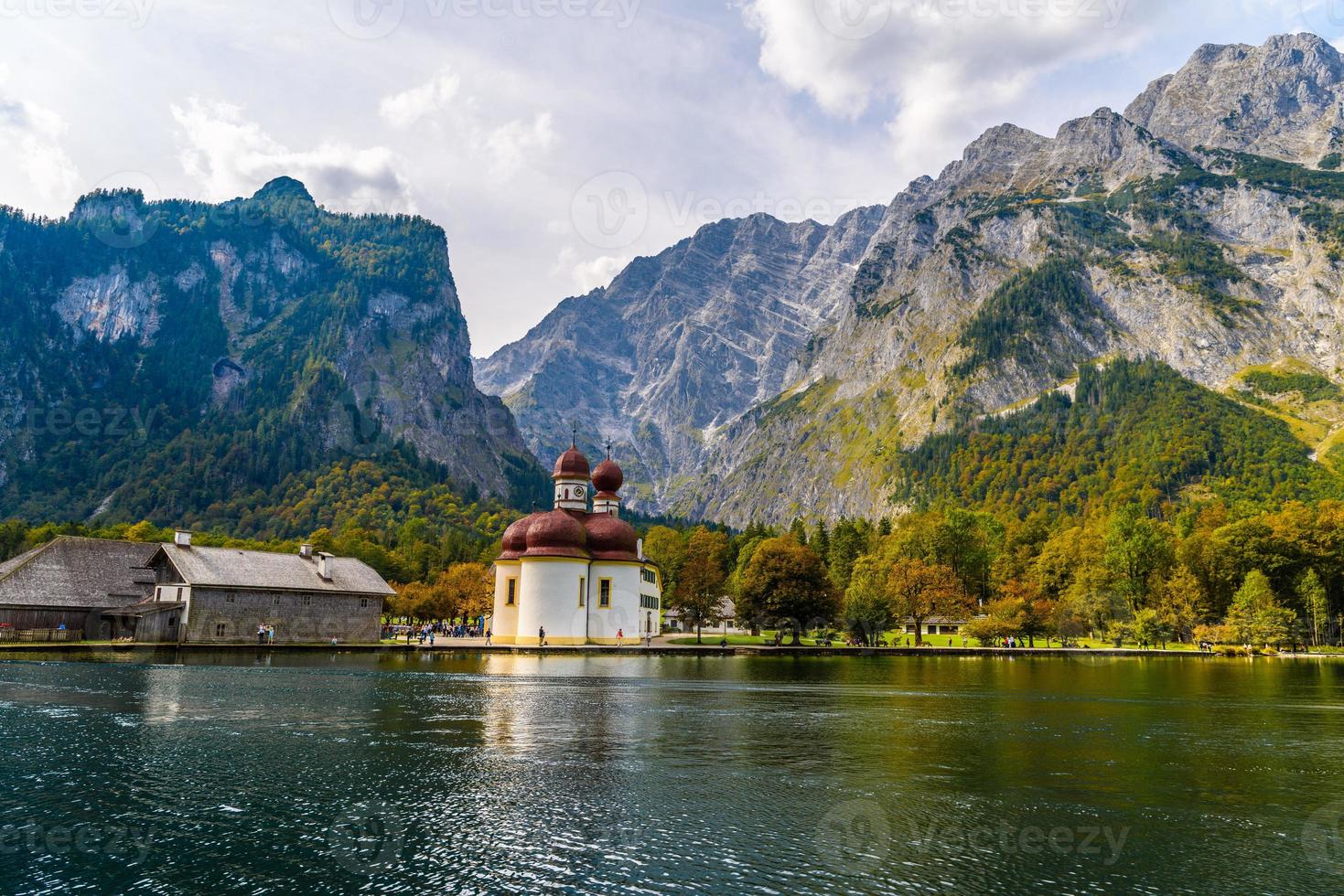 St Bartholomew's Church in Koenigssee, Konigsee, Berchtesgaden National Park, Bavaria, Germany. photo