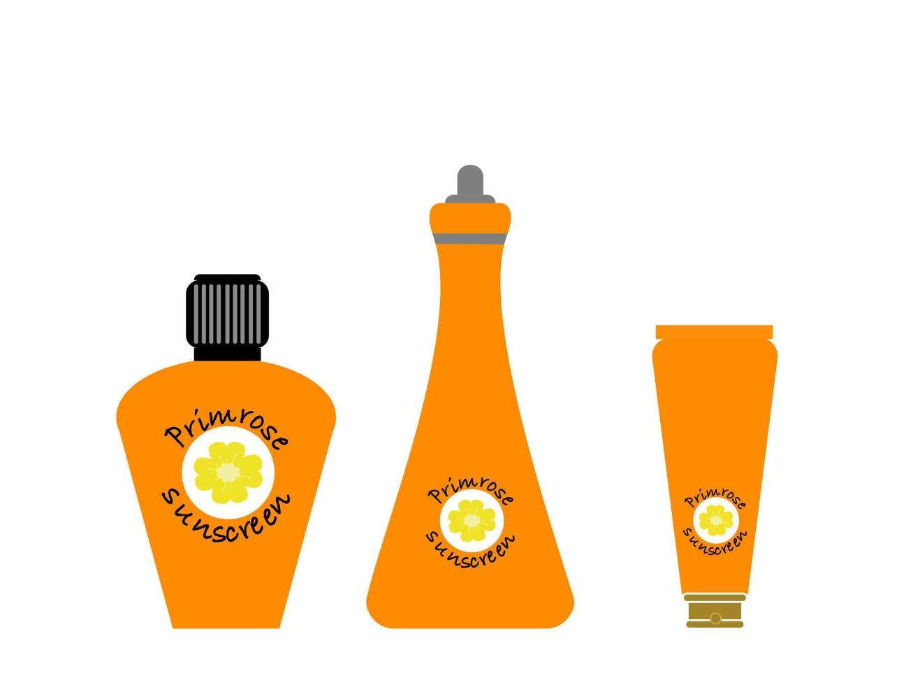 El juego de botellas de protección solar primrose, se puede aplicar a la piel bajo el sol. para conservar la piel tersa, suave y humectada. vector