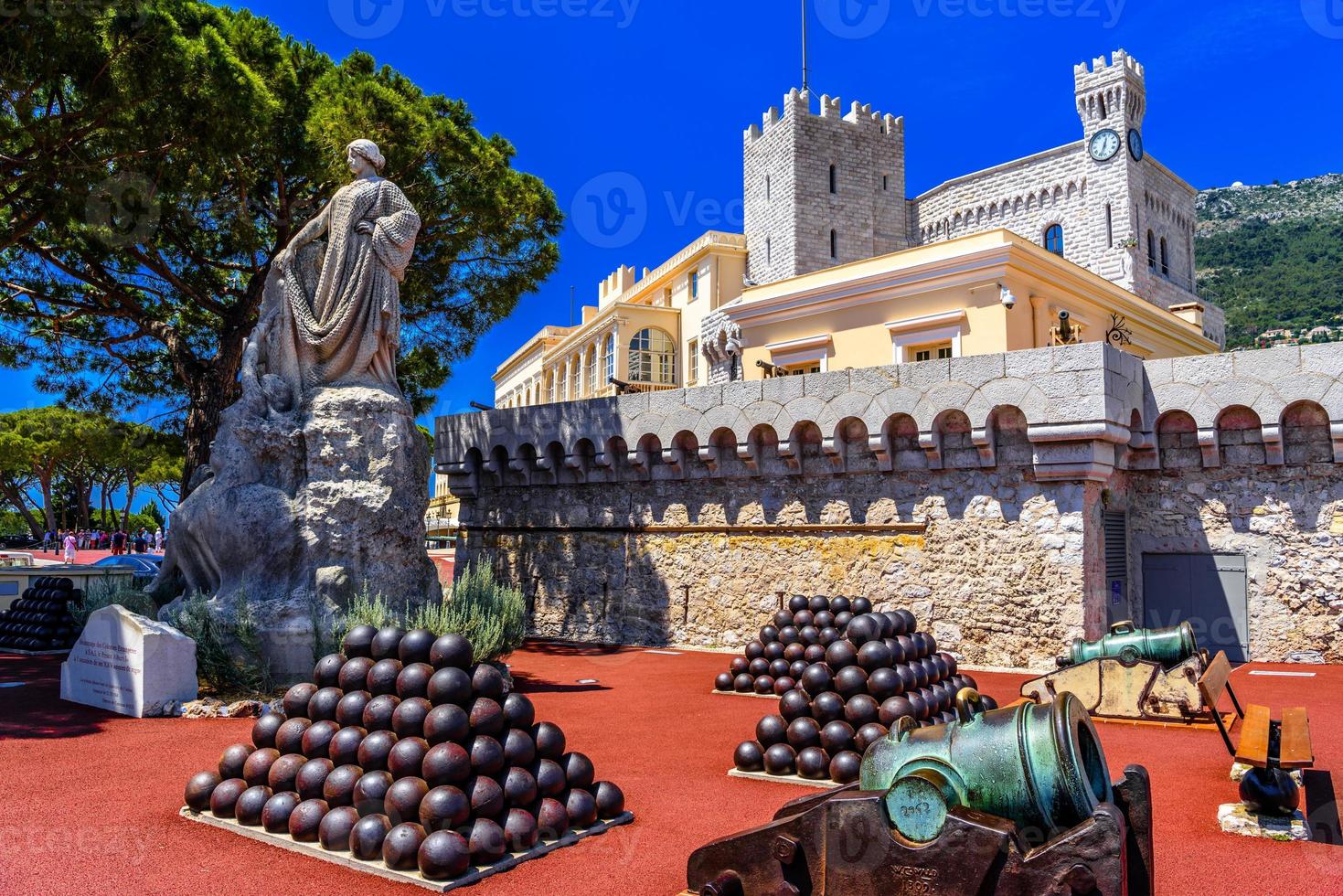 Sculpture tribute of foreign colonies with cannonballs and cannons in price's palace, Fontvielle, Monte-Carlo, Monaco, Cote d'Azur, French Riviera photo