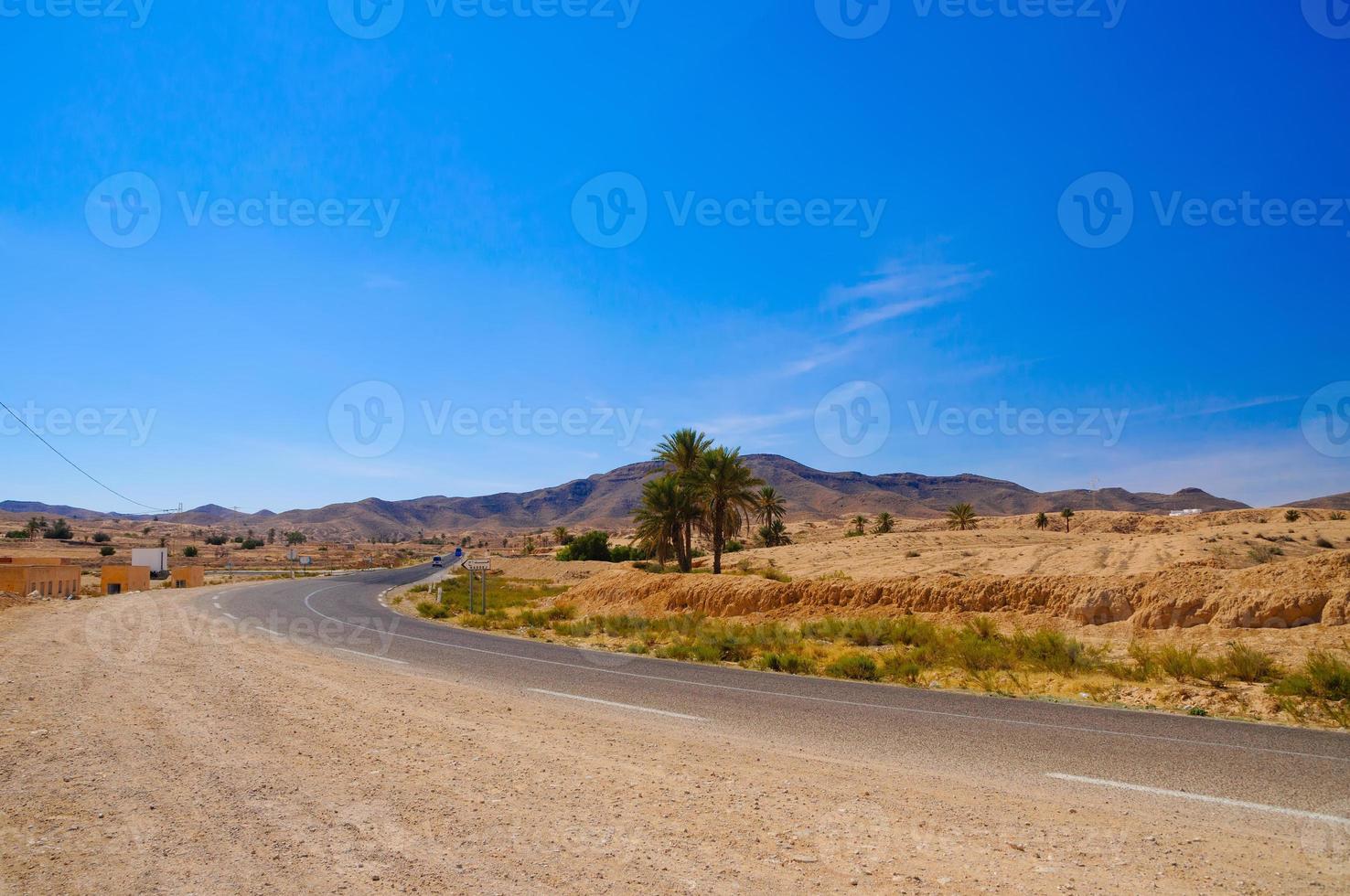 Road in Sahara desert, Tunisia, Africa photo