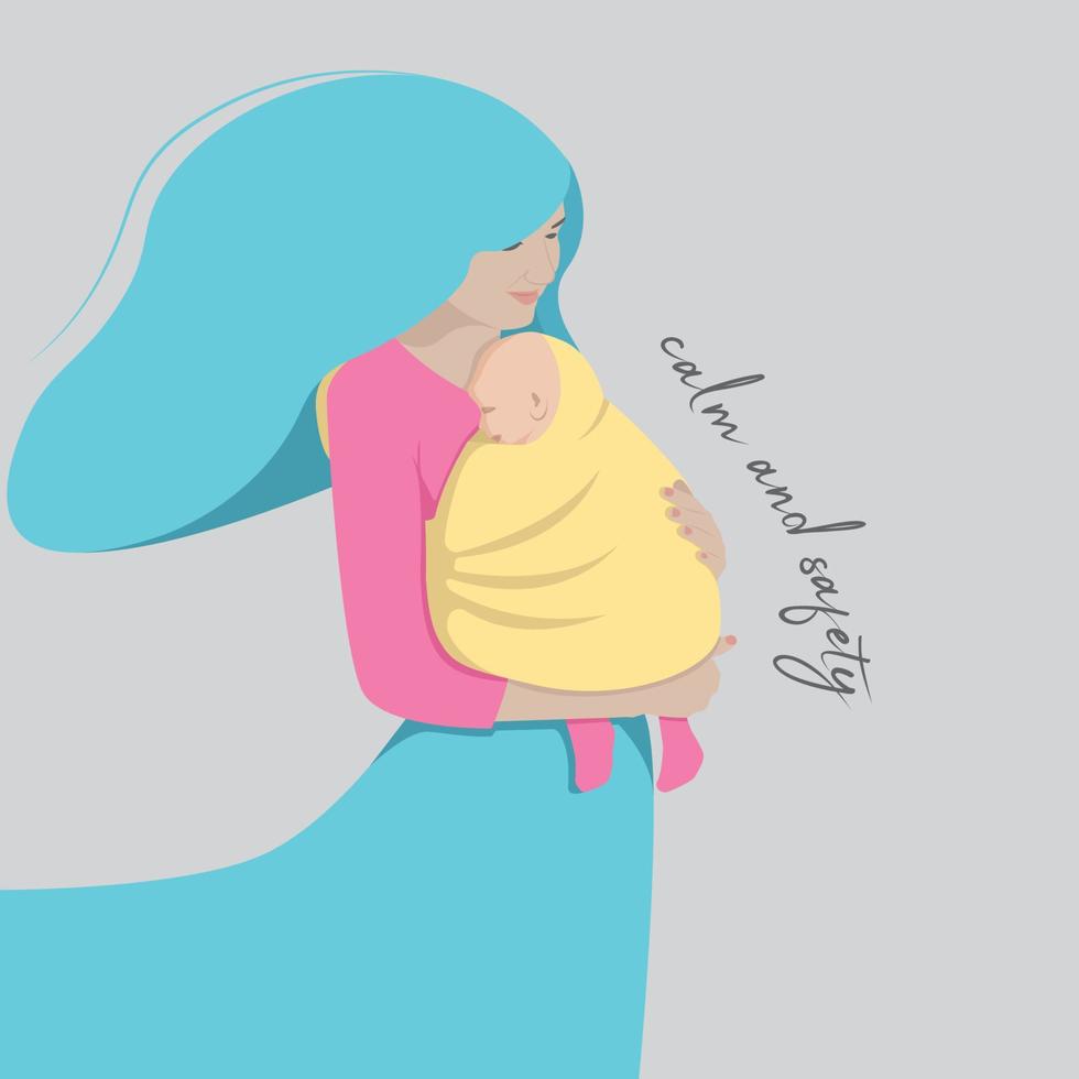 Woman Mother holding her sleeping child in sling vector