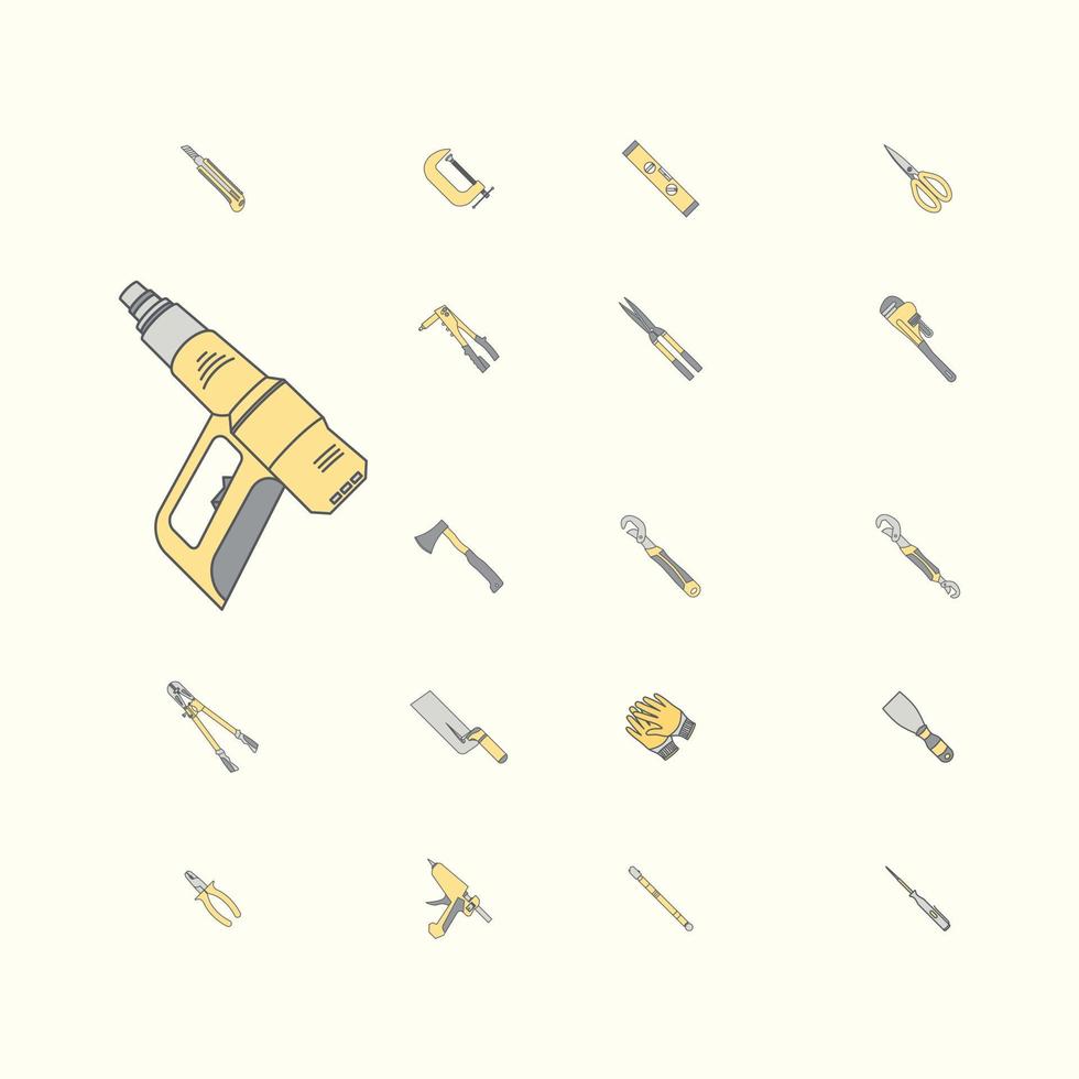 Sticker Construction Tools Icon Collection Set vector