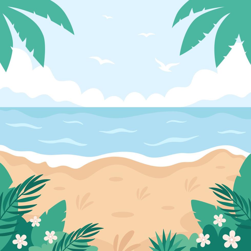 Tropical beach landscape. Hello summer, summer vacation. Ocean shore. vector