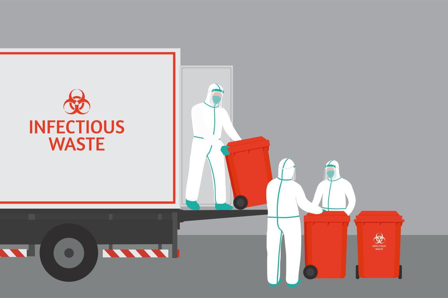 medical personnel moving infectious waste to be disposed of properly vector