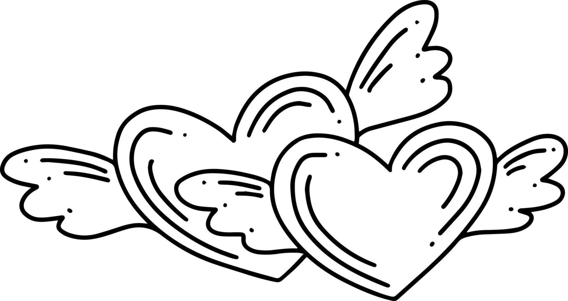 Two hearts with wings. vector