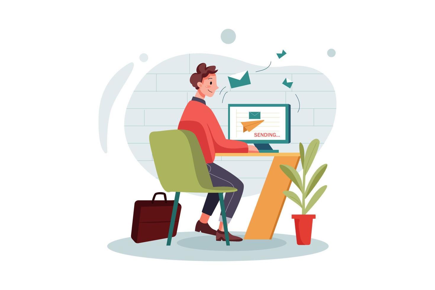 Male employee sending marketing mail vector