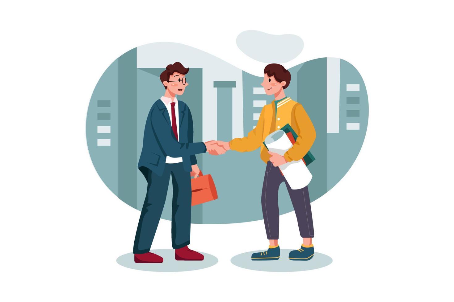 Customer handshaking with a marketing agent vector
