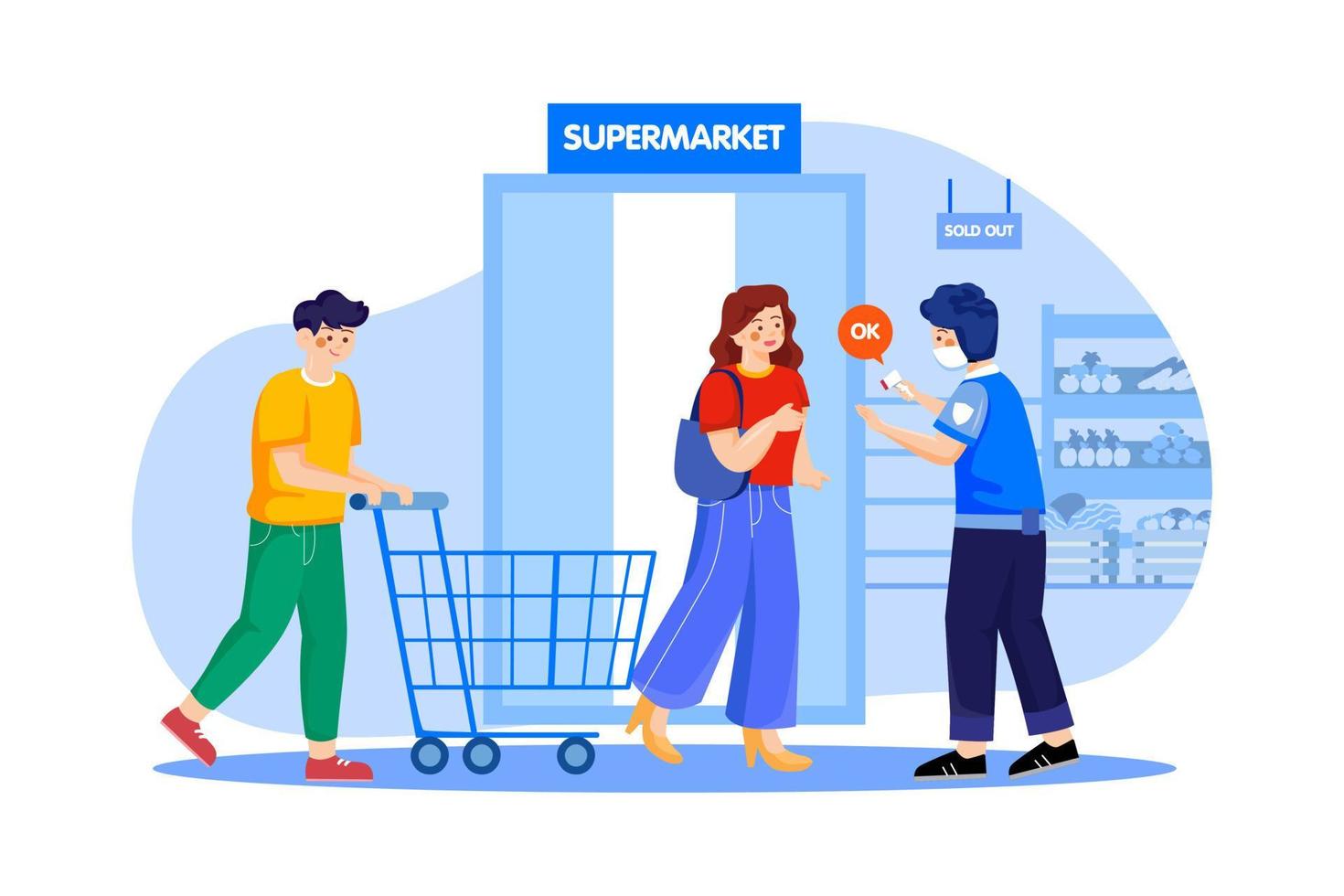 Temperature checking at the supermarket illustration concept vector