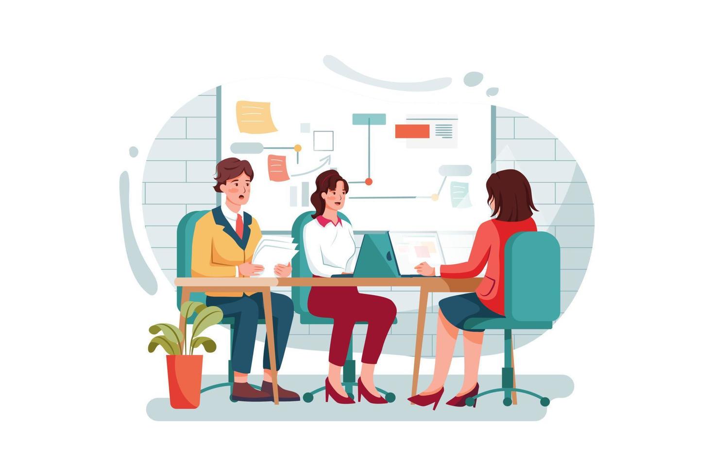 Group of people working out business plan in the office vector