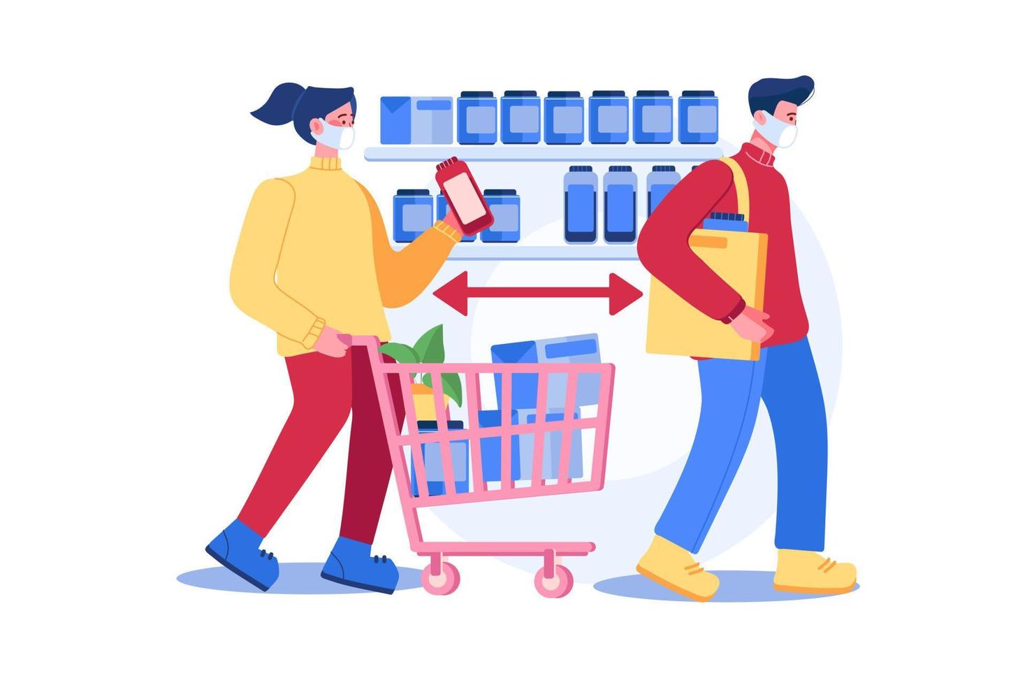 Social Distance At Shopping Checkout Illustration concept vector