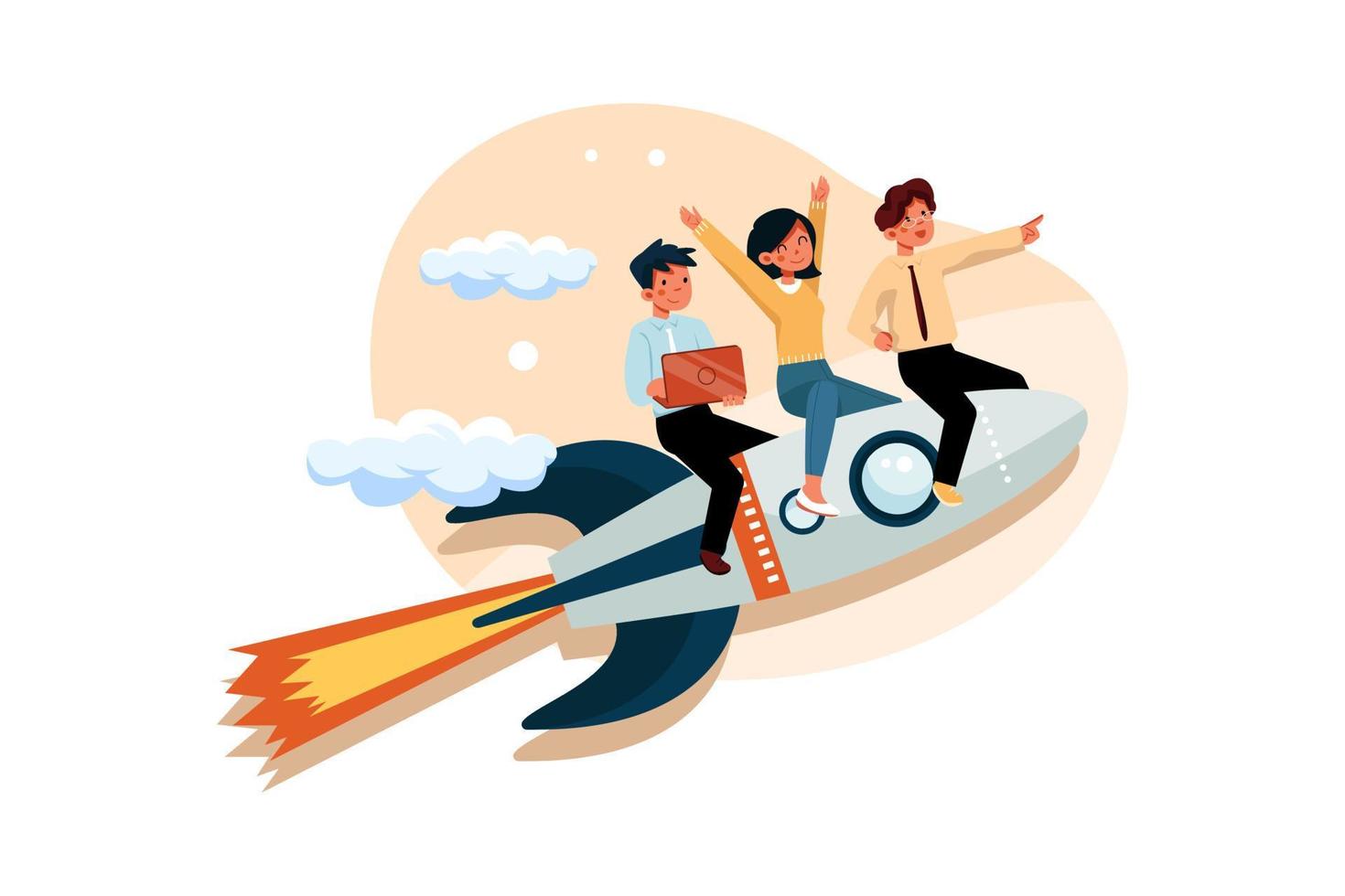 Business team goes high to success on a rocket vector