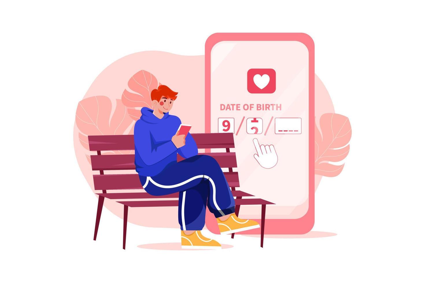 Boy selecting age in dating app vector