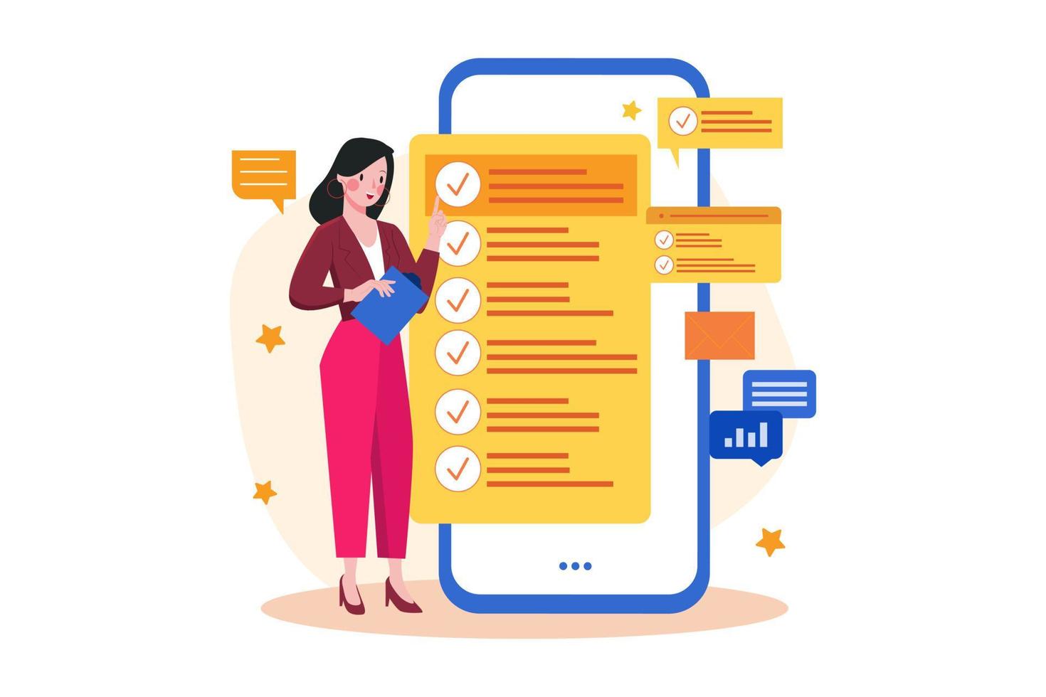 Lady Completed All Of Her Business Tasks Illustration concept. Flat illustration isolated on white background vector