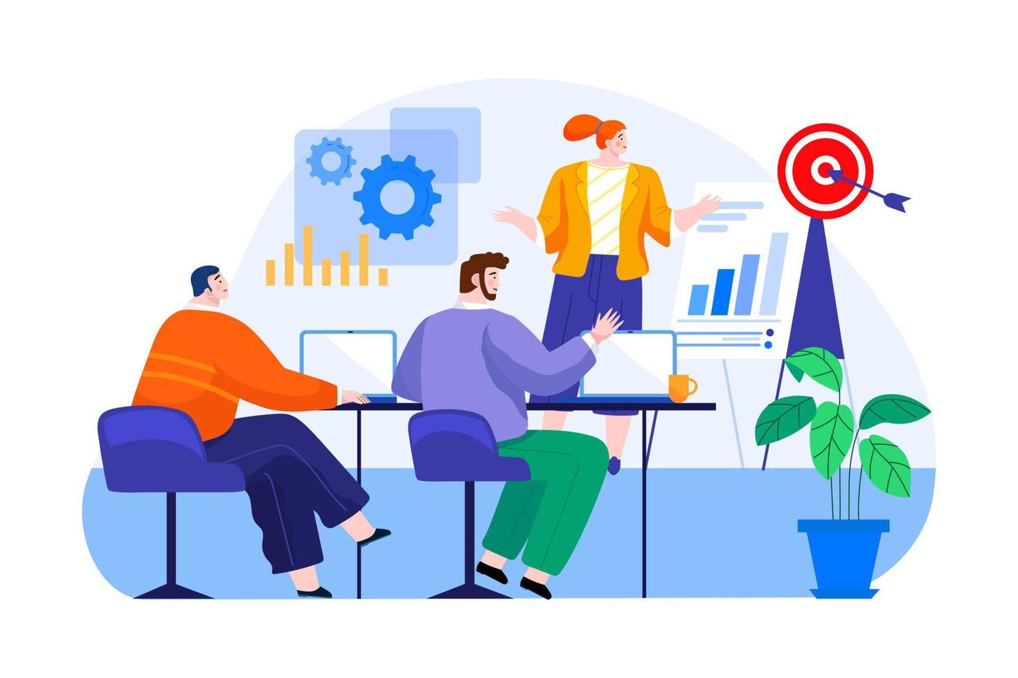 Business Team Working On Marketing Goals vector