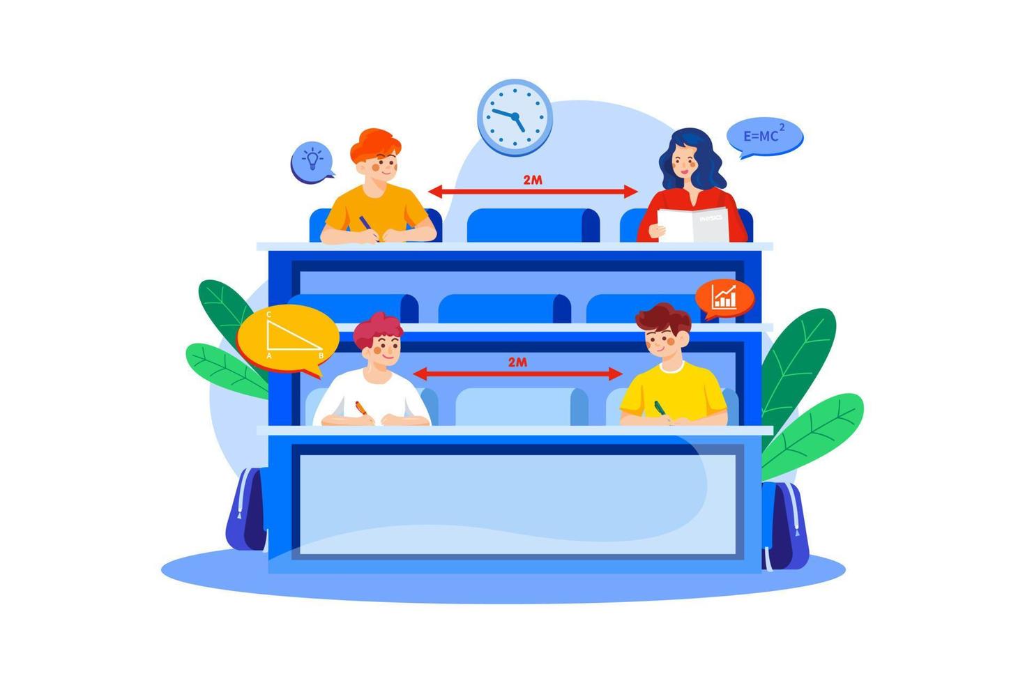 Social Distancing in university illustration concept vector