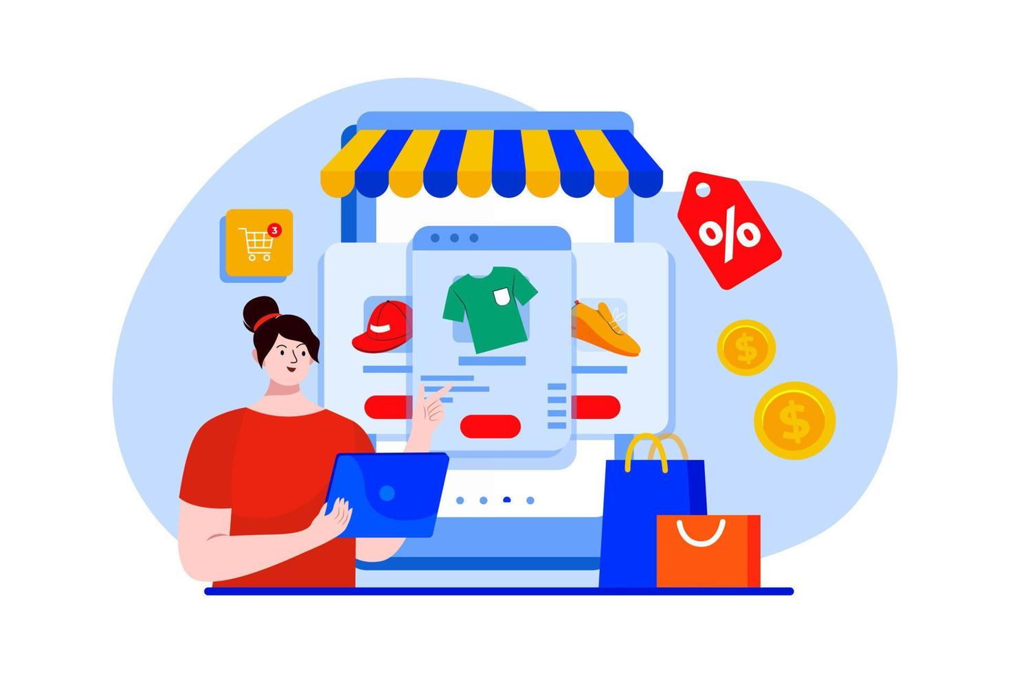 cliente con carrito de compras comprando servicio digital en línea vector