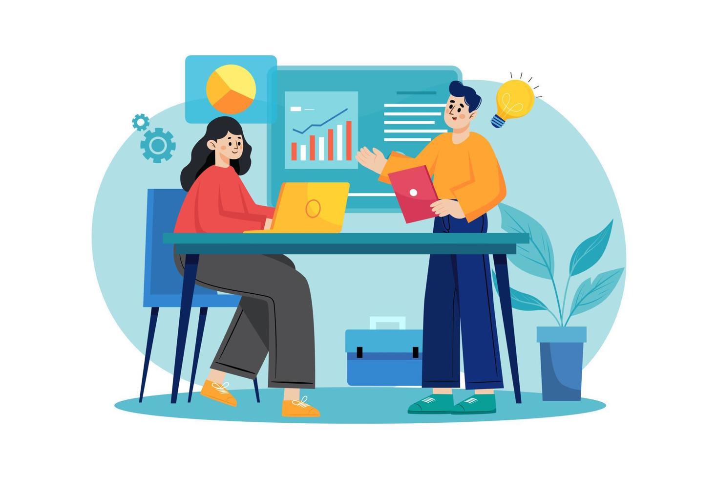 Marketing employee analyzing marketing data Illustration vector