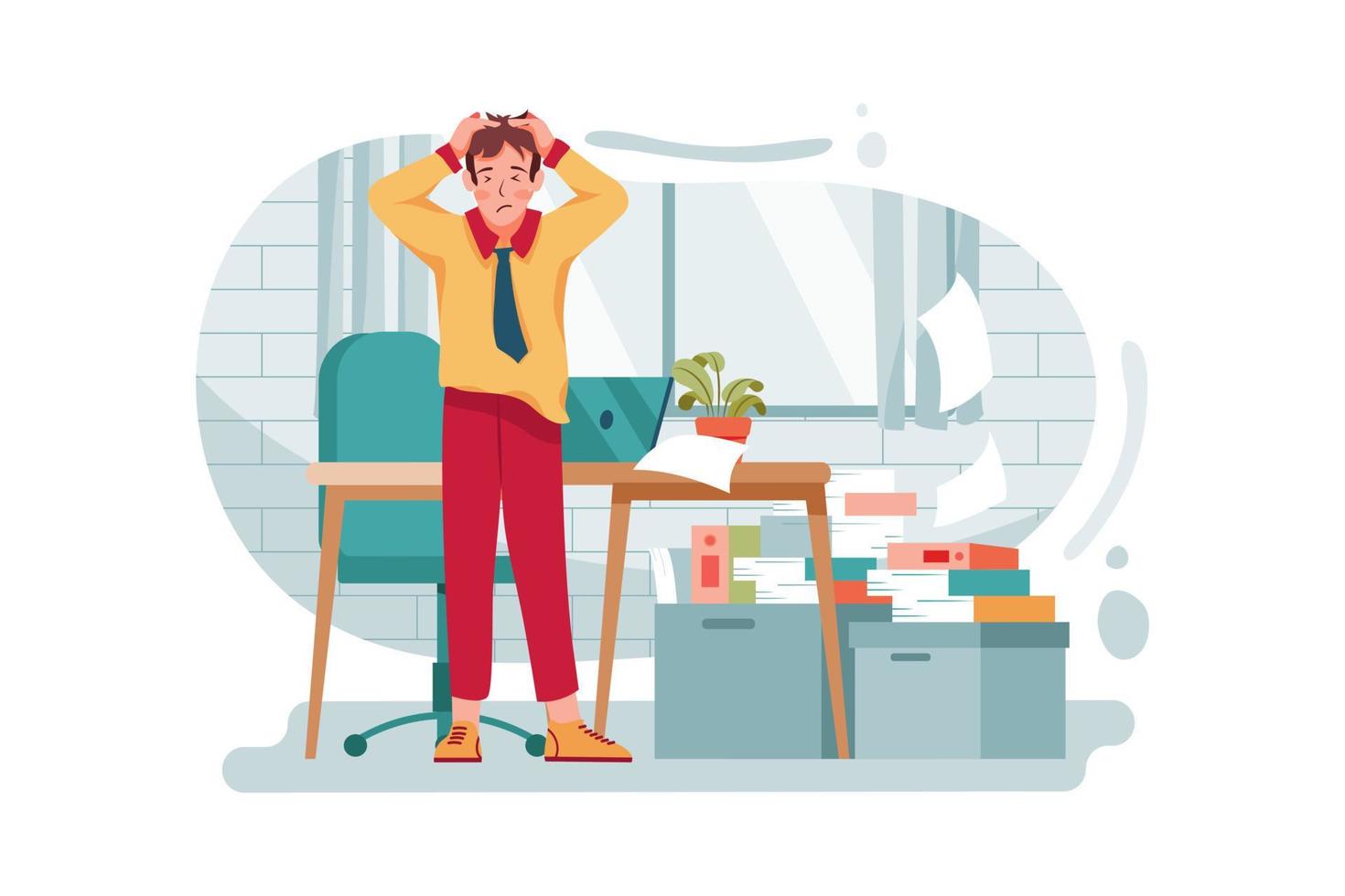 Stressed man with laptop in the office vector