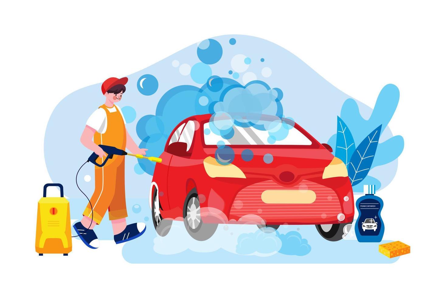 concepto de ilustración de servicio de lavado de autos. ilustración plana aislada sobre fondo blanco vector