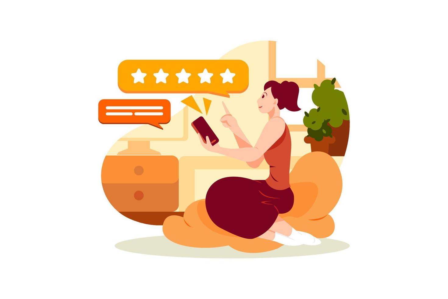 People Giving 5 Stars Rating For Online Review. People character with giving 5 stars rating for customer feedback concept vector