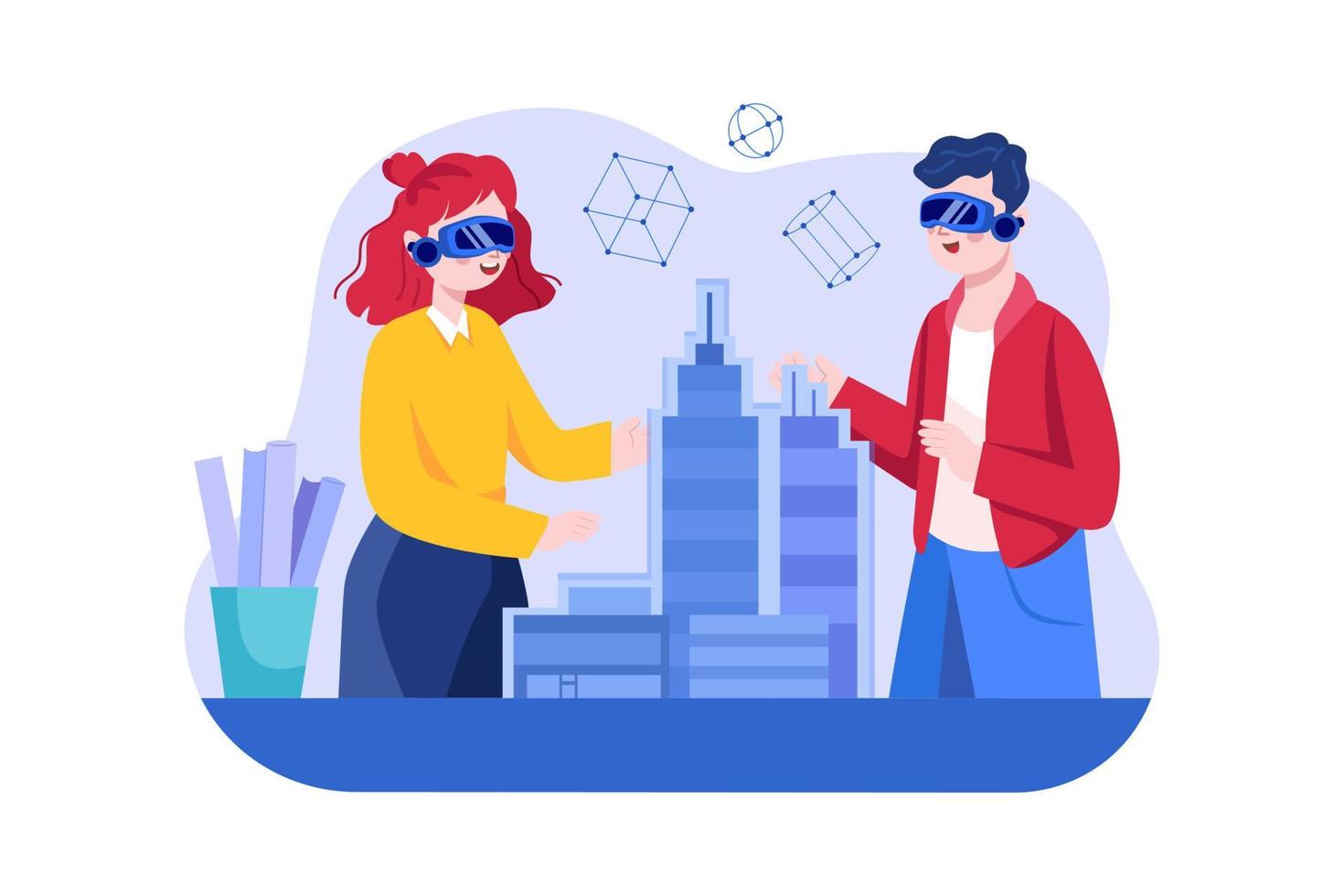 Construction Project model with vr technology vector