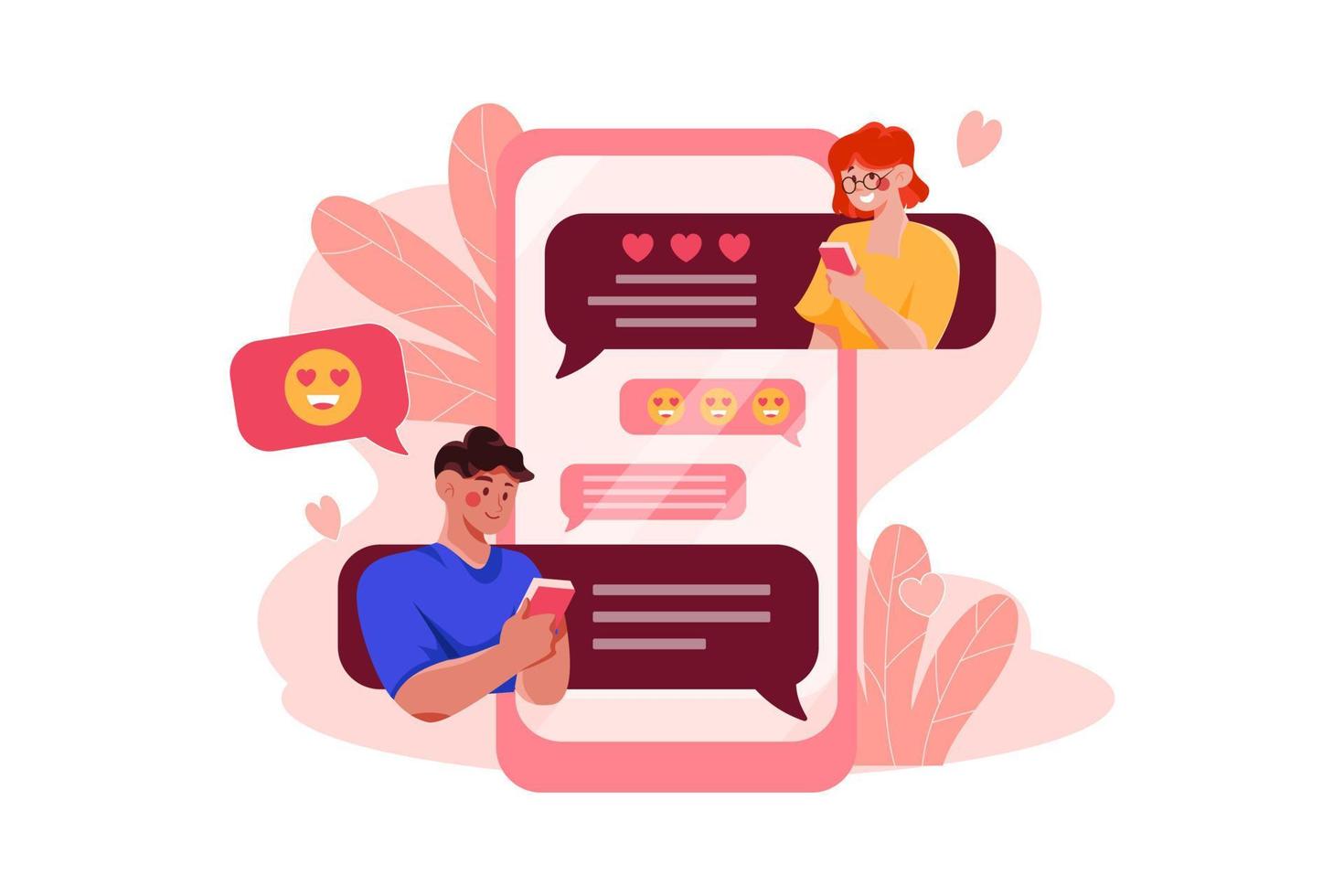 . Couple doing conversation on dating app vector