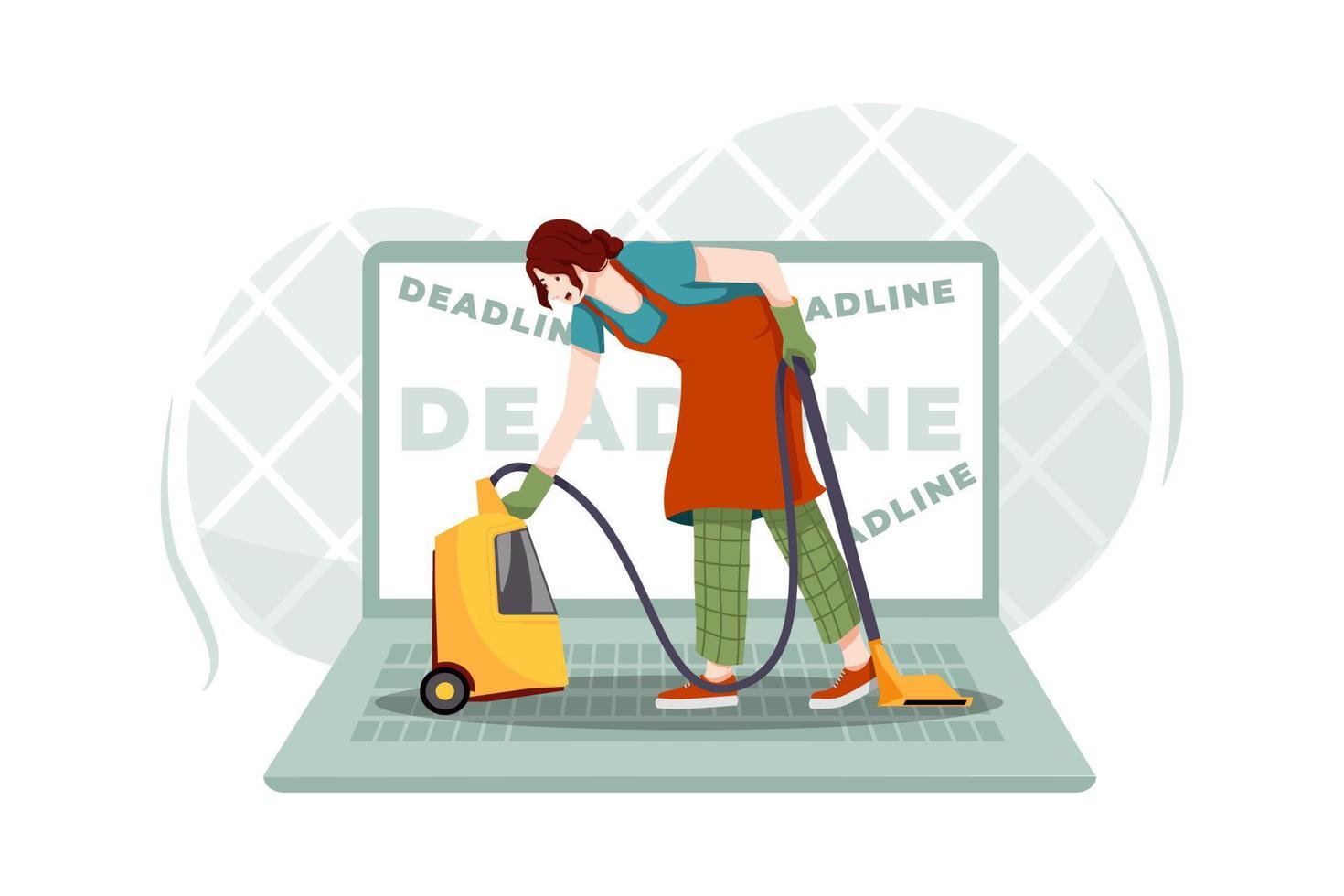 A woman doing housework on a big laptop vector