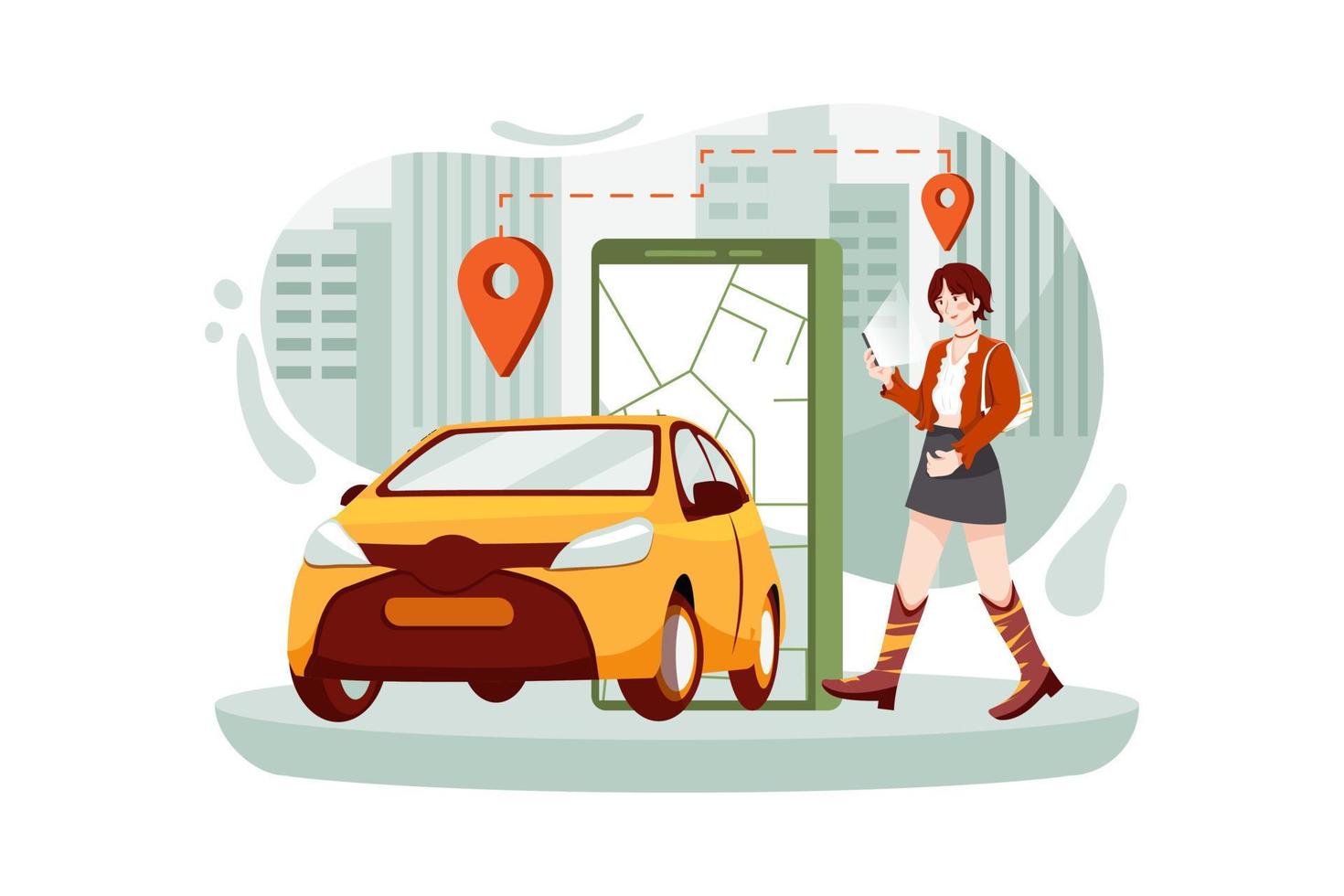 Tourist searching online cab for traveling vector