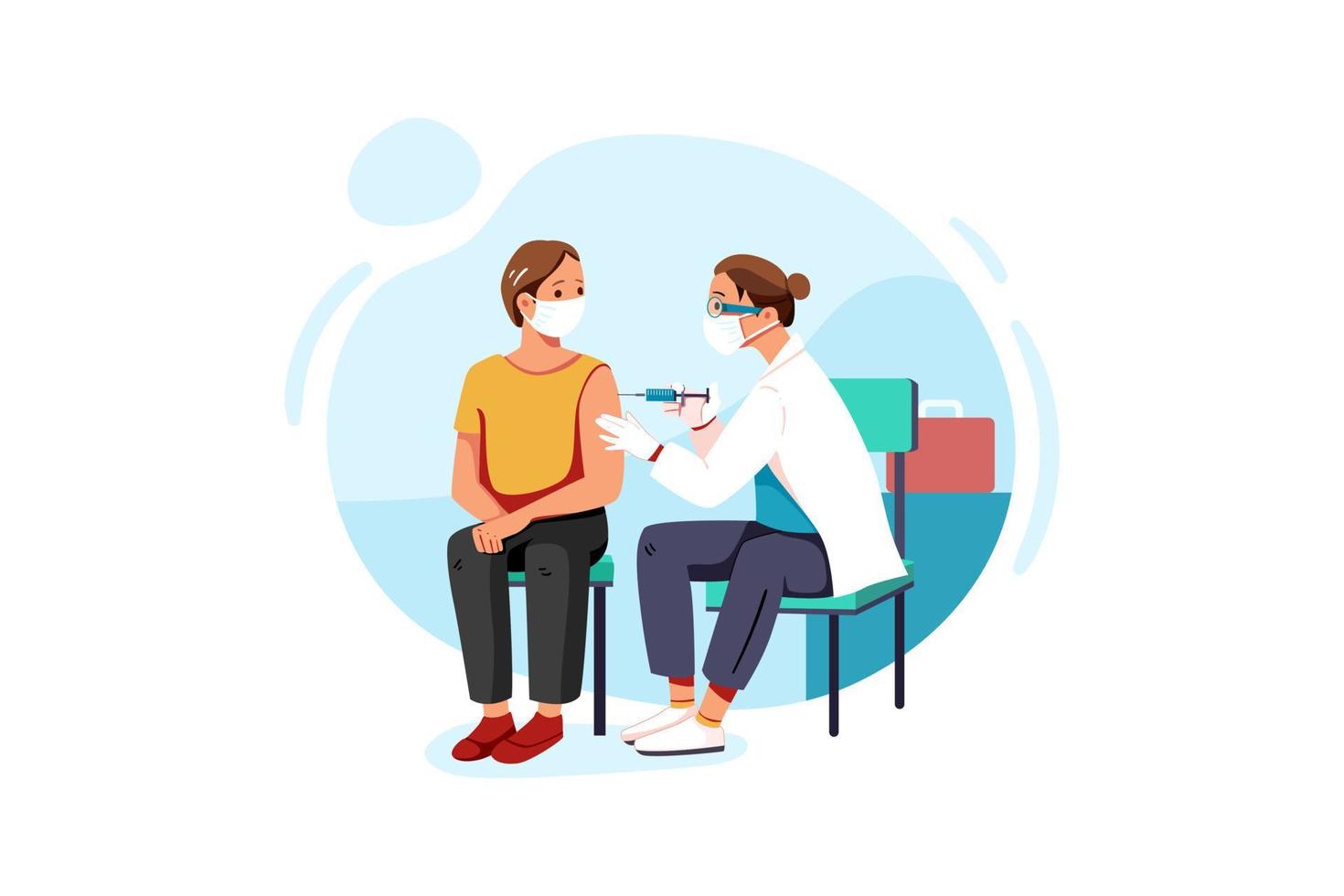 Man with face mask getting vaccinated vector