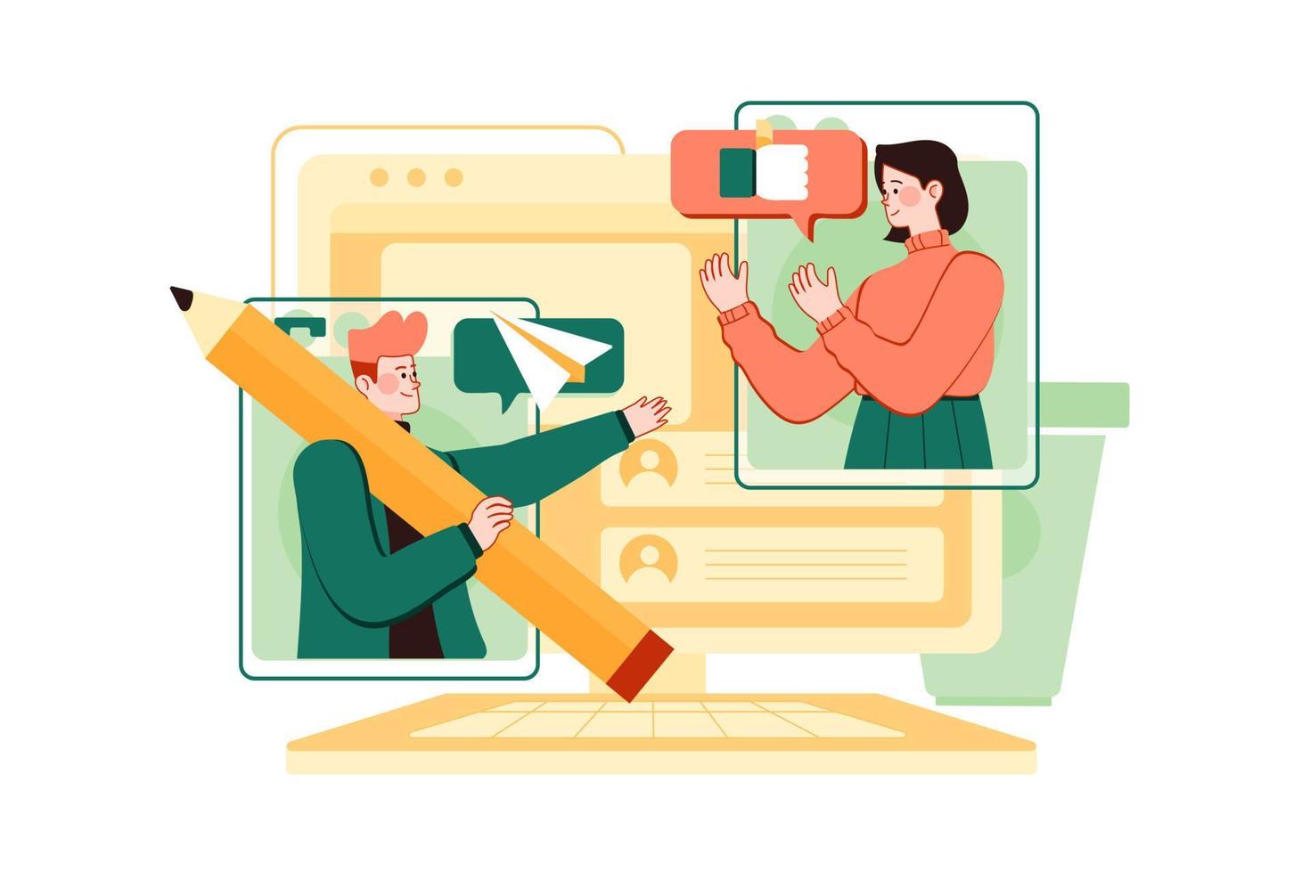 Employees Attending Online Meeting vector