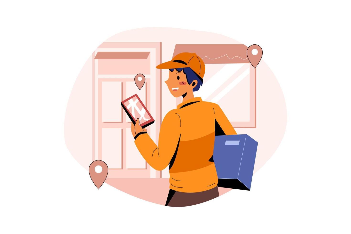 Delivery boy tracking the delivery location Illustration vector