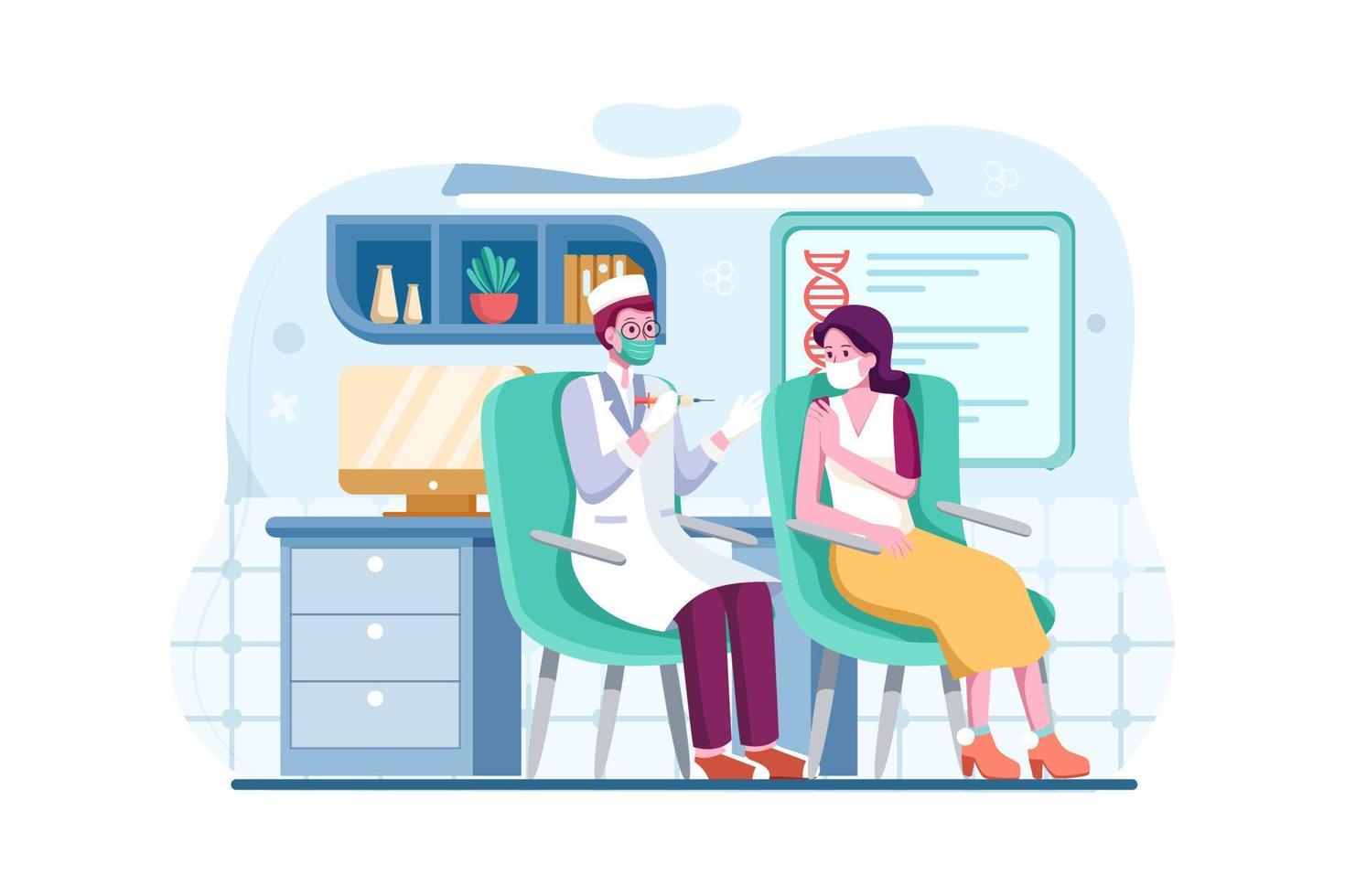 Woman with face mask getting vaccinated vector