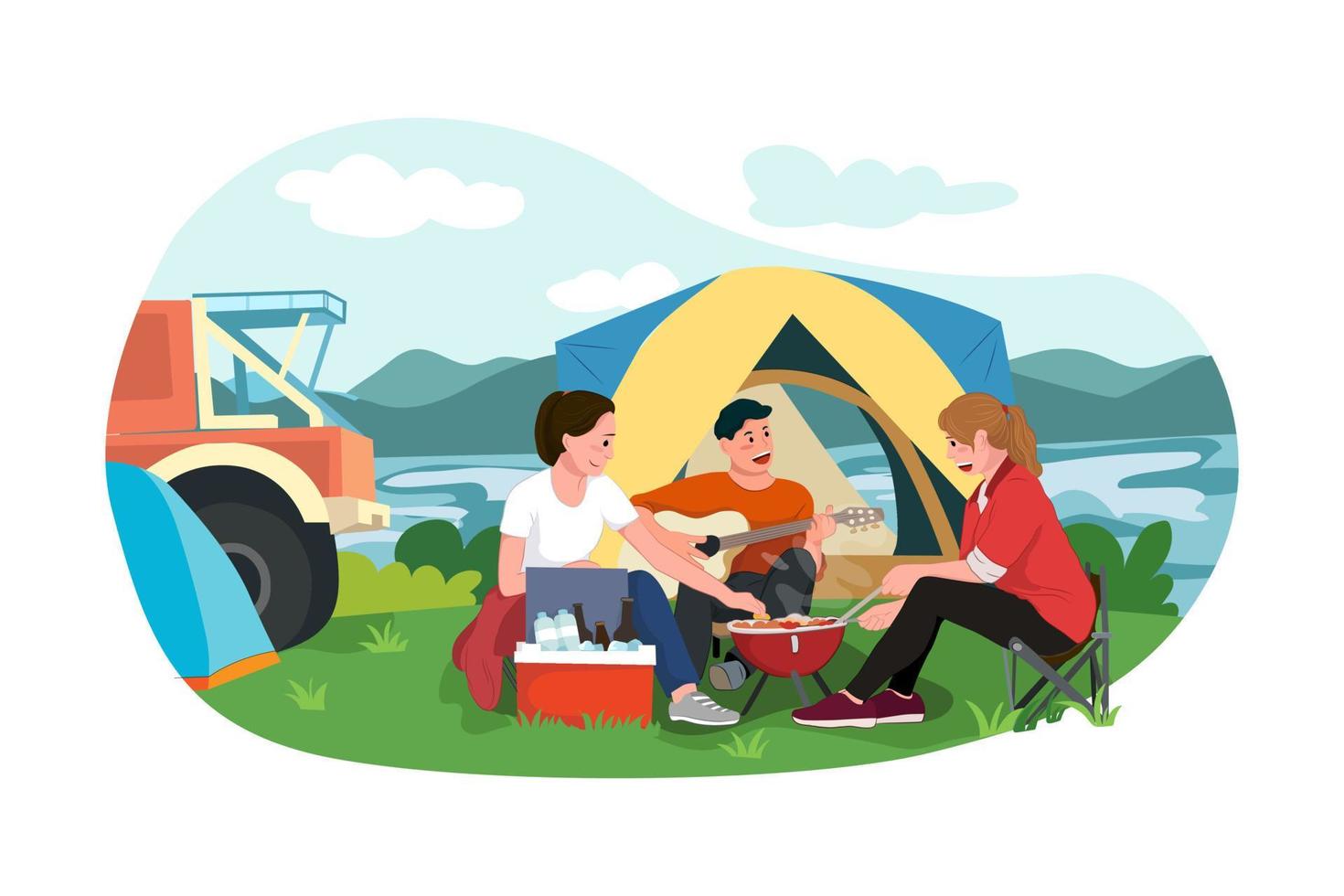 Group Of Friends Doing Camping vector