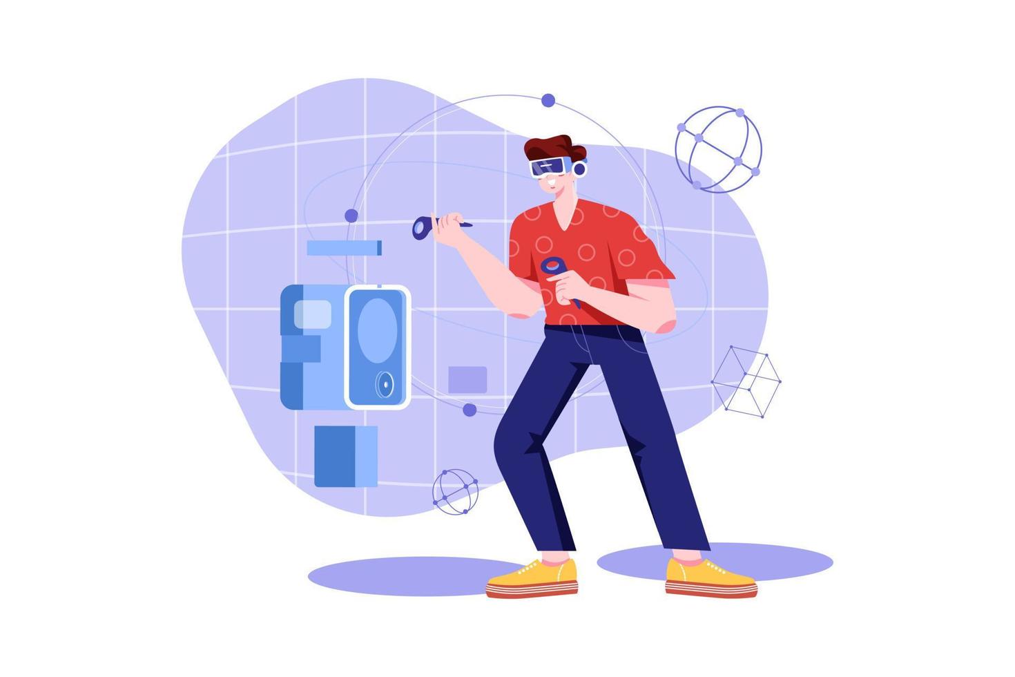 A man having fun playing metaverse VR virtual reality glasses vector