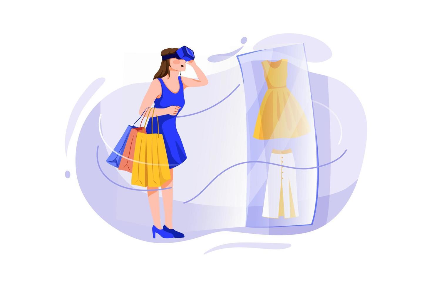 Lady doing online shopping using Vr glasses vector