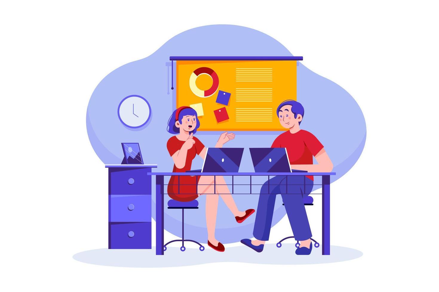 Advertising Agency. Young man and woman working together in the office. Advertising Agency. Young man and woman working together in the office. vector