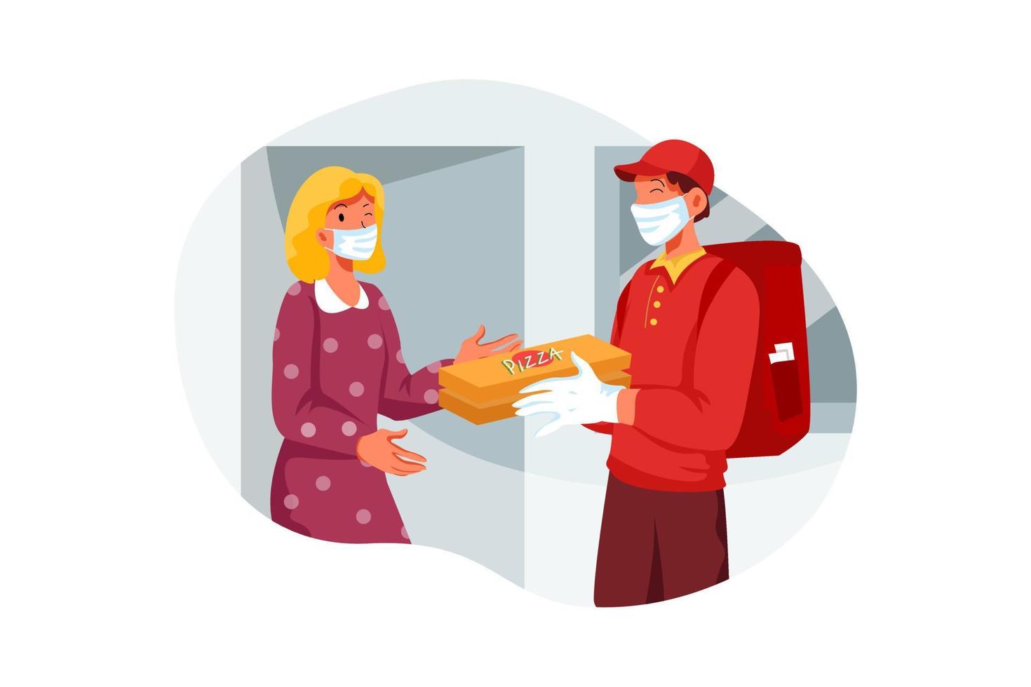 Delivery man giving delivery parcel to the owner at home vector