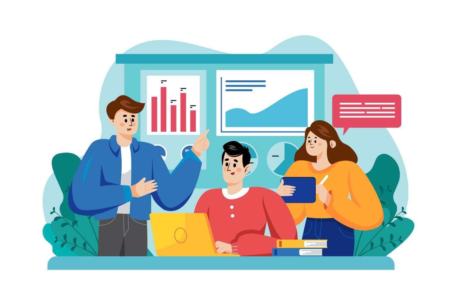 Marketing team discussing marketing strategy Illustration vector