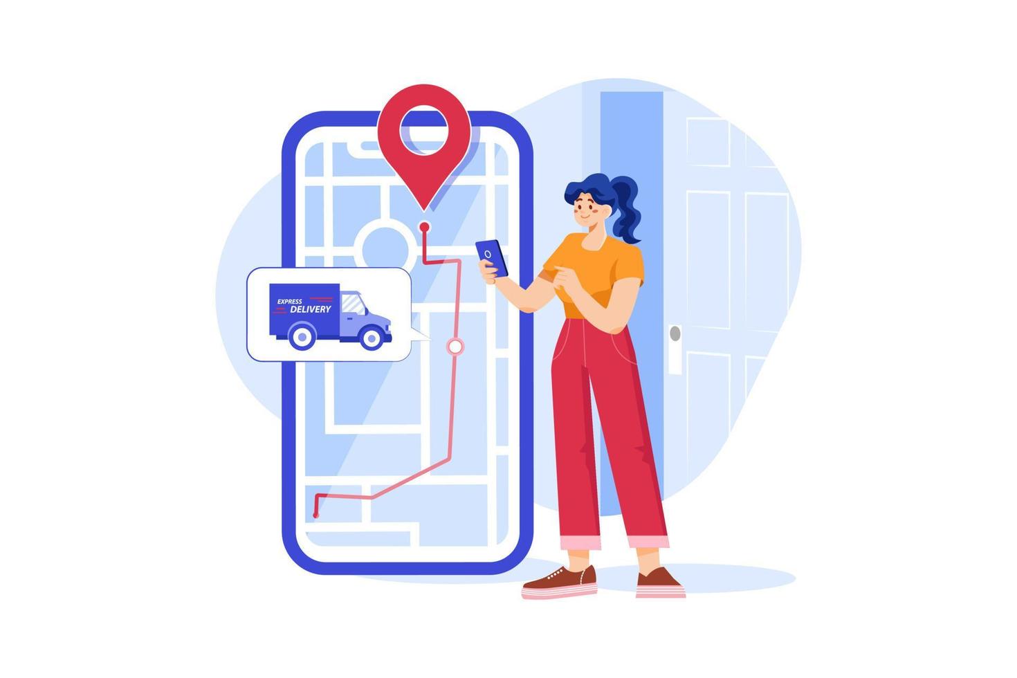 Girl tracks tracking of a parcel on her phone vector