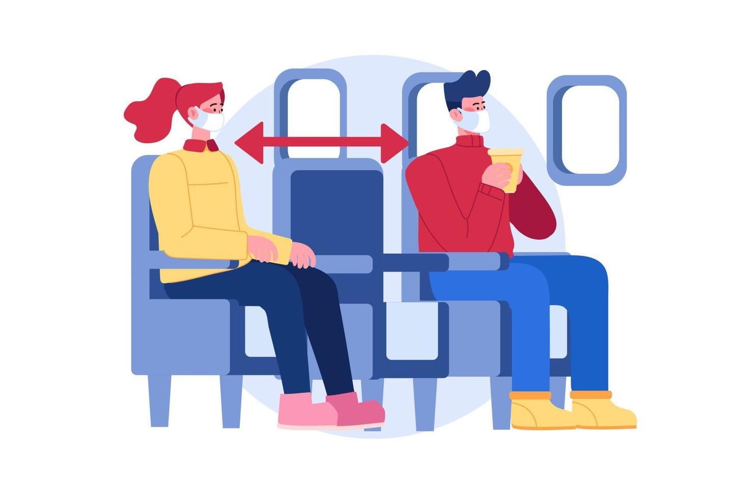 concepto de ilustración de asientos en vuelo de distanciamiento social vector