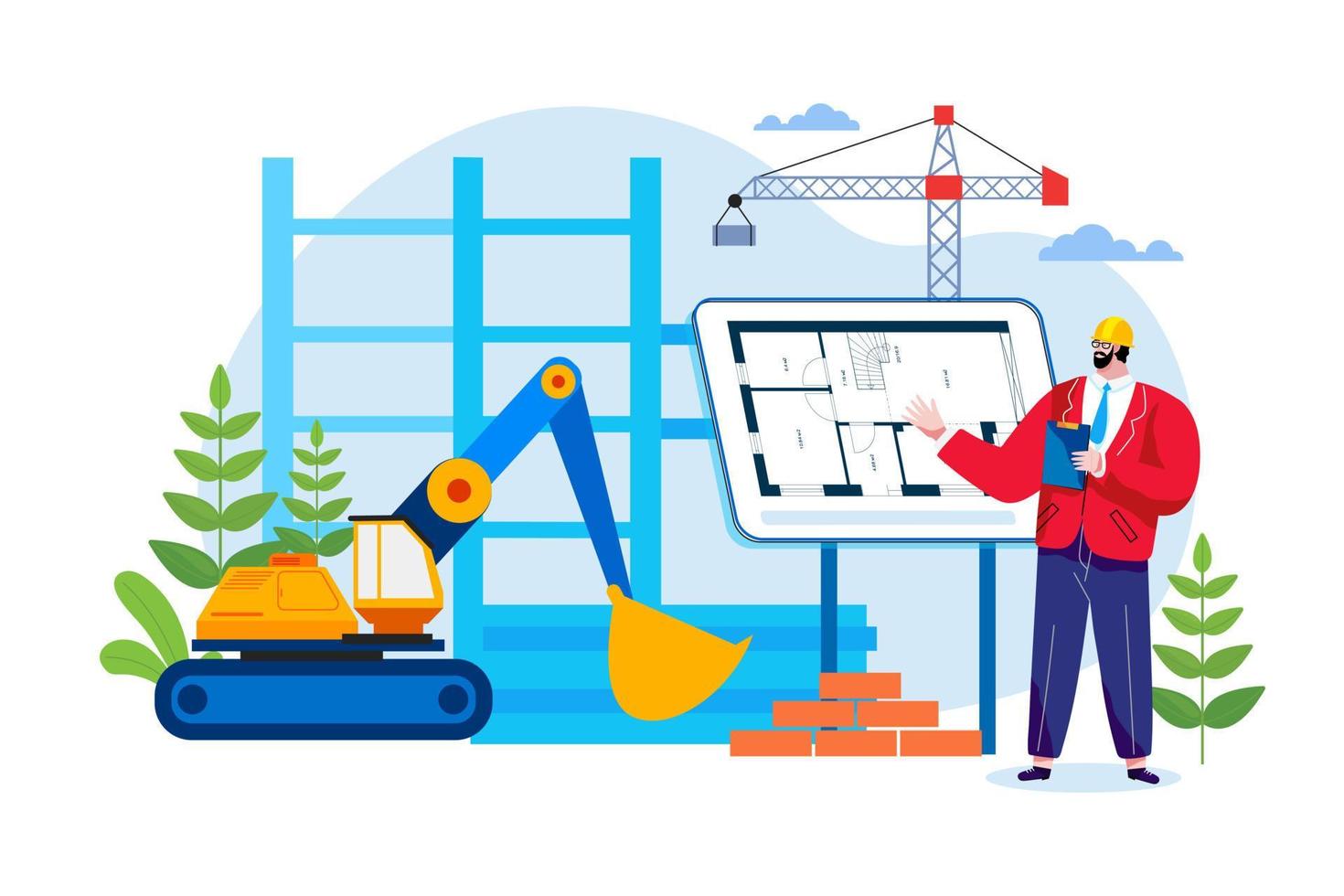 Real estate developer checking work of building vector