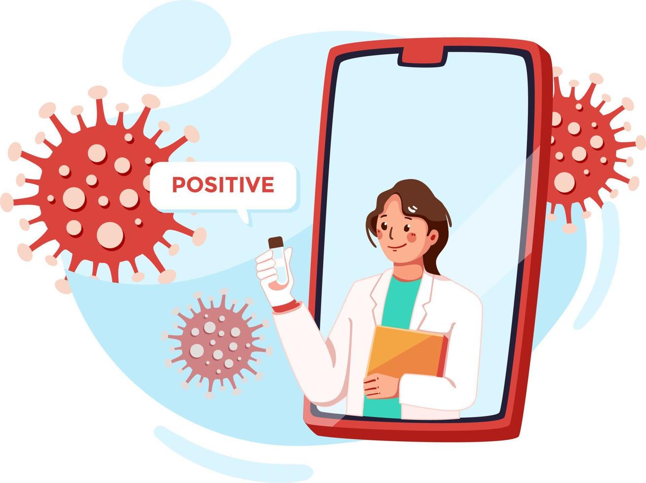 Doctor epidemiologist on mobile screen holding blood sample test vector